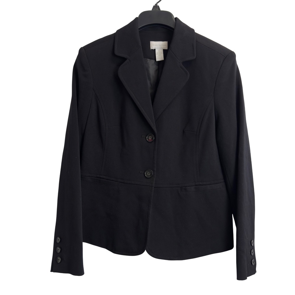 Charter Club Petite‎ Black Two Button Blazer Jacket Office Professional 8P